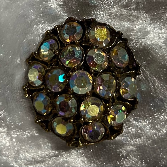 1960’s~ Sparkling Aurora Borealis Cluster Circle Brooch/Pin - Picture 9 of 12